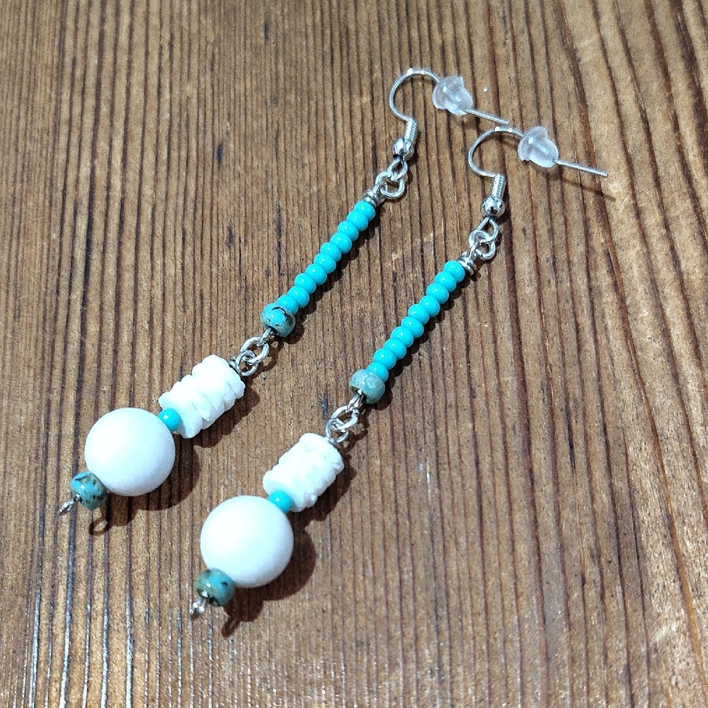 *5 For $20*Blue and White Beaded Long Dangle Earrings / Handmade Ladies Earrings